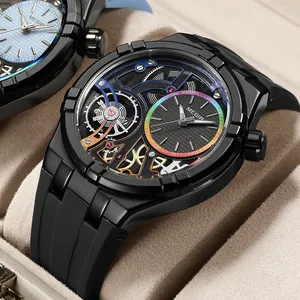 MEGIR 8111 Men Fashion Sport Quartz Watch Skeleton Mechanical Style Dial Rainbow Ring Luminous Waterproof Silicone Strap Wristwatch