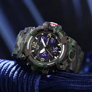 Montre tactique camouflage SMAEL avec affichage numérique-analogique et étanchéité 50M
