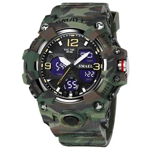 Montre étanche tactique SMAEL pour homme avec bracelet camouflage et double affichage