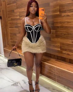 Sexy black and white contrast corset top with boning and spaghetti straps for women