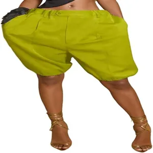 High-waisted lime green balloon shorts for women featuring a loose and chic fashion fit