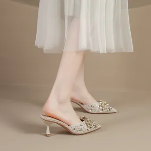 Elegante muiltjes met strass strik en naaldhakken voor bruiloften of chique feestjes