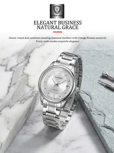 Detailed view of the silver women's watch with diamond markers and date display.