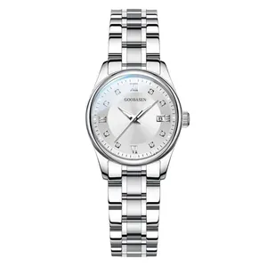 Elegante Goobasen Damen Quarzuhr mit Edelstahlarmband und Kristallmarkierungen