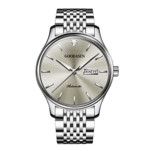 Reloj de hombre estilo automático con correa de acero inoxidable plateado y fecha-día