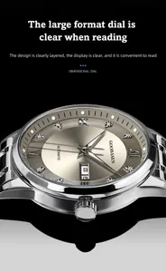 Close-up of Goobasen luxury men's watch with diamond-set dial and automatic display