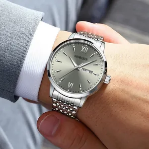 Montre classique pour homme avec bracelet en acier argenté et cadran gris soleil