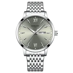 Montre étanche professionnelle pour hommes avec bracelet en acier et cadran lumineux GOOBASEN.