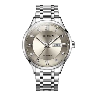 Luxury men's stainless steel watch with diamond markers and day-date display
