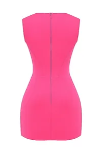 Detailed back view of a vibrant pink bodycon mini dress with an invisible zipper.
