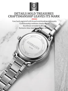 Close-up of GOOBASEN women's quartz watch back case showing engraved details and 3ATM logo.