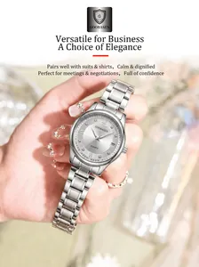 Elegant GOOBASEN women's silver quartz watch with stainless steel strap and crystal dial