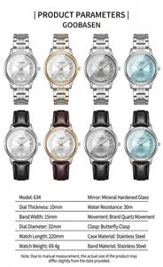 Detailed specifications for Goobasen women's waterproof quartz watch with calendar