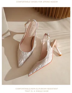 Elegant pointed toe glitter slingback high heels with slender stiletto heel for women