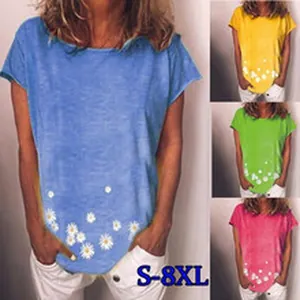 T-shirt décontracté pour femme avec imprimé marguerites, tailles allant de S à 8XL