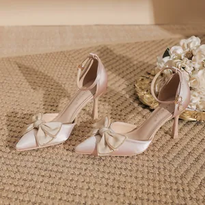Elegante Damen Satin Spitze Stiletto High Heels Schleife d'Orsay Pumps Für Hochzeit Party Bankett Büro Formelle Kleiderschuhe