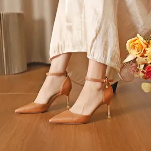 Elegant Women Crocodile Print Pointed Toe D'Orsay Heels Stiletto Sandals With Rhinestone Pendant Ankle Strap High Heels For Banquet Wedding Party