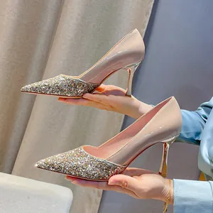 Chaussures à Talons Hauts Pointus à Paillettes pour Femmes Escarpins à Talons Aiguilles Élégantes Échancré Banquet Mode Fête Formelle Mariage