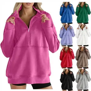 Women's casual half-zip fleece sweatshirt available in multiple vibrant solid colors