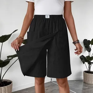 Short noir décontracté à jambes larges avec poches et taille élastique