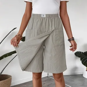 Short jupe-culotte gris décontracté à taille haute avec devant croisé et poches