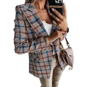 Blazer scozzese multicolore professionale da donna con vestibilità sartoriale chic