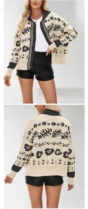 Detail showing front and back views of a patterned oversized knit cardigan.