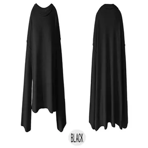 Detailed front and back views of this black round neck sweater with flare sleeves