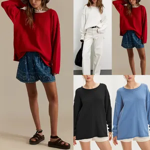 Women's Casual Oversized Knitted Sweater Autumn Winter Solid Color Loose Pullover Top Basic Crew Neck Long Sleeve Knitwear