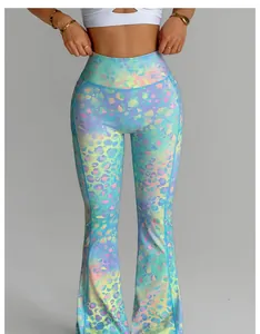 Bunte Yoga-Schlaghose mit Leopardenmuster für Damen, hohe Taille Fitness