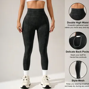 Nahtlose Yoga-Leggings mit hoher Taille, Rückentasche und Mesh-Einsätzen für Fitness