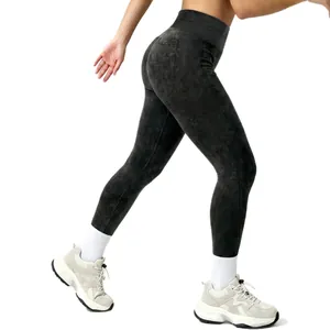 Nahtlose High-Waist-Yogahose mit Acid-Wash-Effekt und Push-up-Funktion für Training