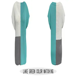 Lake green color block V-neck sleeveless knit top showing both front and back views for details
