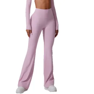 High-waisted flared yoga pants for women in soft lavender for fitness and workouts