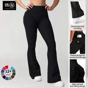 Pantalon de yoga évasé taille haute avec poches cargo et effet push-up pour sport