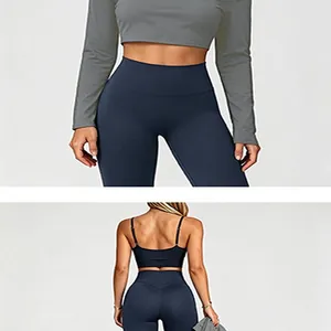 Nahtloses, schnelltrocknendes Yoga-Set für Damen mit Leggings und Sport-BH