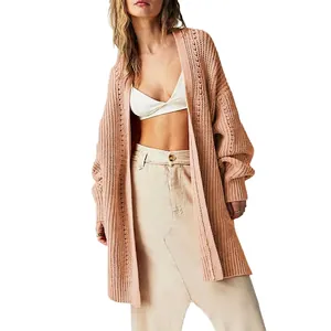 Cardigan in maglia da donna oversize sciolto, giacca rosa pastello morbida