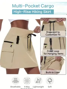 Details zum High-Rise Cargo Wanderrock für Damen mit integriertem Futter und Kordelzug