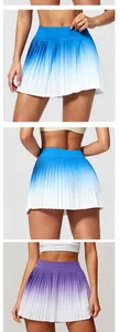 Front and back detail of pleated gradient tennis skirt in blue and purple colors