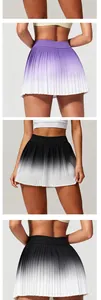 Detailed view of breathable pleated sports skirts with purple and black gradients