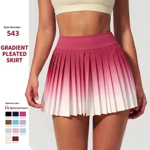 Women's Gradient Pleated Tennis Skirt High Waisted Breathable Sports Skort With Built-in Shorts And Pocket For Gym Yoga