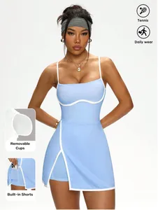 Light blue tennis dress featuring built-in shorts and removable cups for daily wear