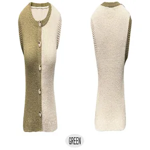 Ärmellose Strickweste im Color-Block-Design mit Knöpfen in Olivgrün und Beige-Tönen