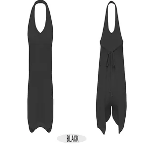 Vista dettagliata di un set in maglia nera da donna con scollo all'americana e lacci