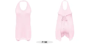 Vista anteriore e posteriore del set in maglia rosa con top all'americana e pantaloncini