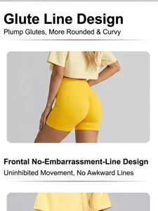 Détail du design sans couture et push-up d'un short de yoga jaune à taille haute
