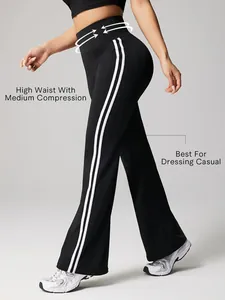 Damen High Waist Schlaghose Yogahose American Retro Y2K Flared Leggings Doppelstreifen Pfirsich Po Lift Polyester Elasthan Sporthose