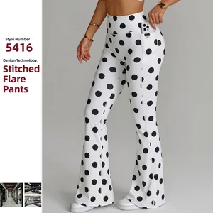 Damen Yoga Schlaghose Mit Hoher Taille Bauchkontrolle Leopard Punktemuster Bedruckt Workout Fitness Leggings Mit Seitentasche