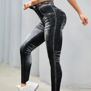 Nahtlose Yoga-Leggings im Jeans-Look für Damen, hohe Taille, Po-Lifting, Fitnesshose