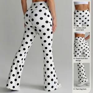 Hoch taillierte Polka-Dot-Yoga-Schlaghose mit Bauchweg-Effekt und Push-up-Design